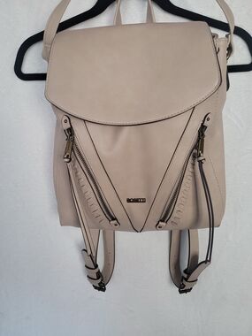 Rosetti Taupe Beige Faux Leather Backpack Purse Dual Zip Pockets